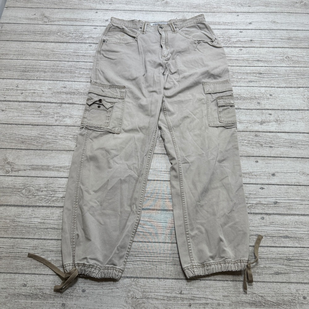 Y2K Rocawear Cargo Pants Men's 34 Beige Relaxed Fit Cotton Streetwear Hip Hop